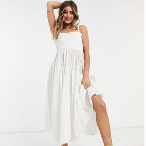ASOS DESIGN cami midi sundress with raw edges in white